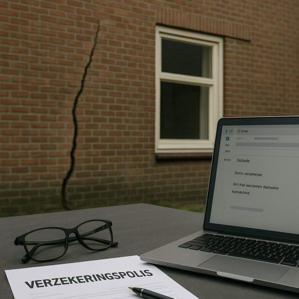 Verzakking huis zichtbaar naast verzekeringsdocument